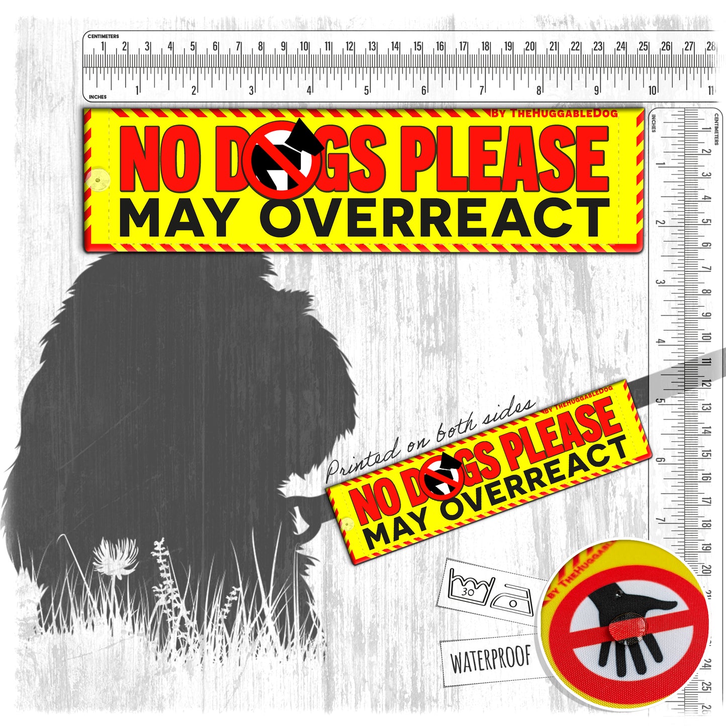 04-"NO DOGS please, may overreact". Warning leash sleeves.