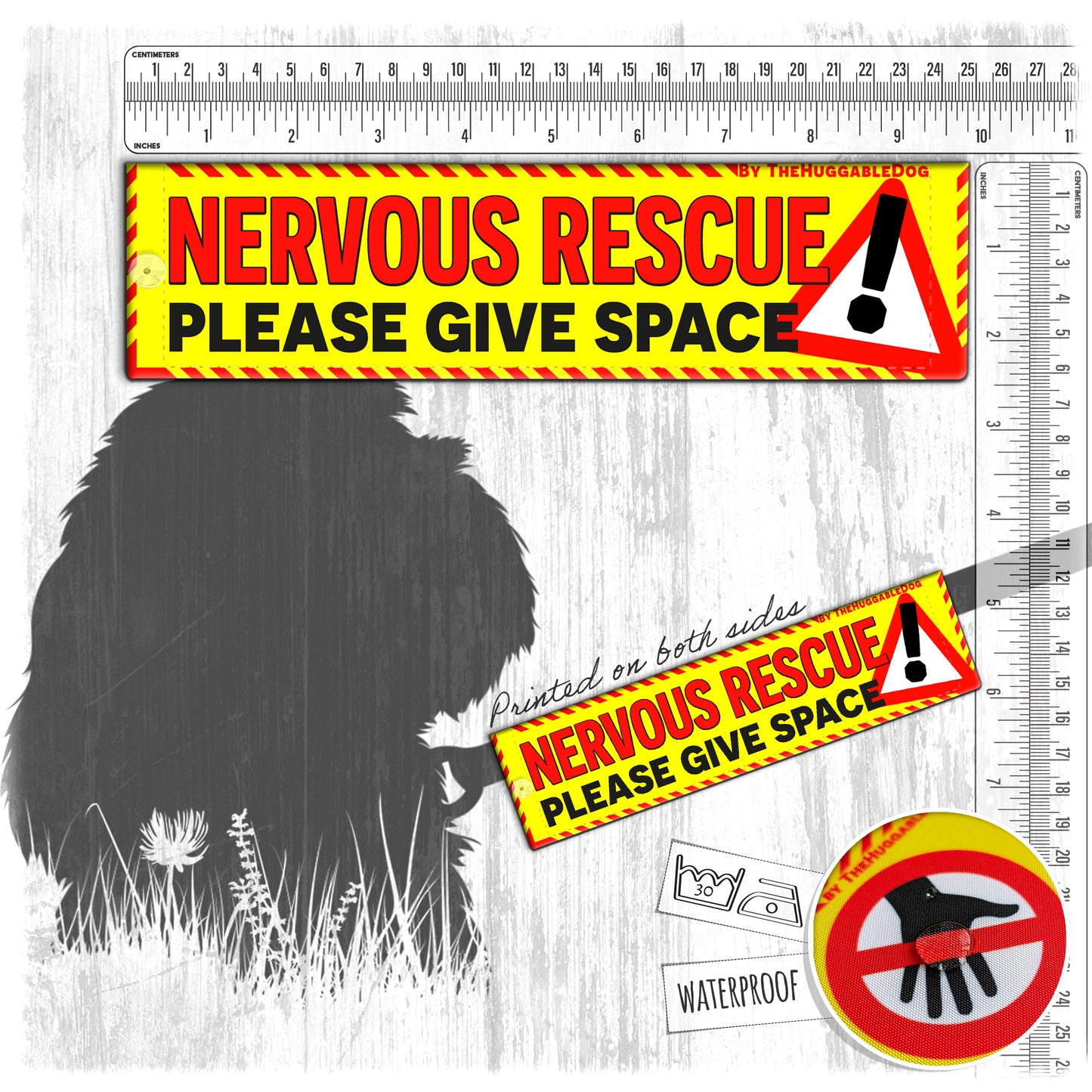 10-"NERVOUS rescue, please give space". Warning leash sleeves.
