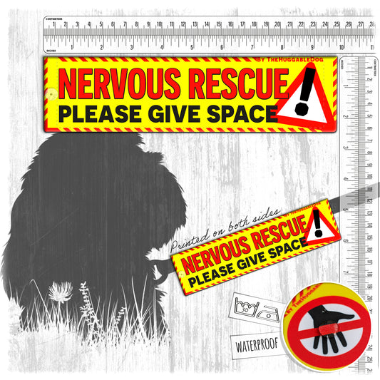 10-"NERVOUS rescue, please give space". Warning leash sleeves.