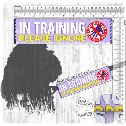 16-"In TRAINING, please ignore". Warning leash sleeves.