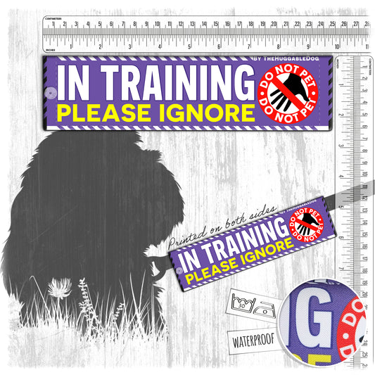 18-"In TRAINING, please ignore". Warning leash sleeves.