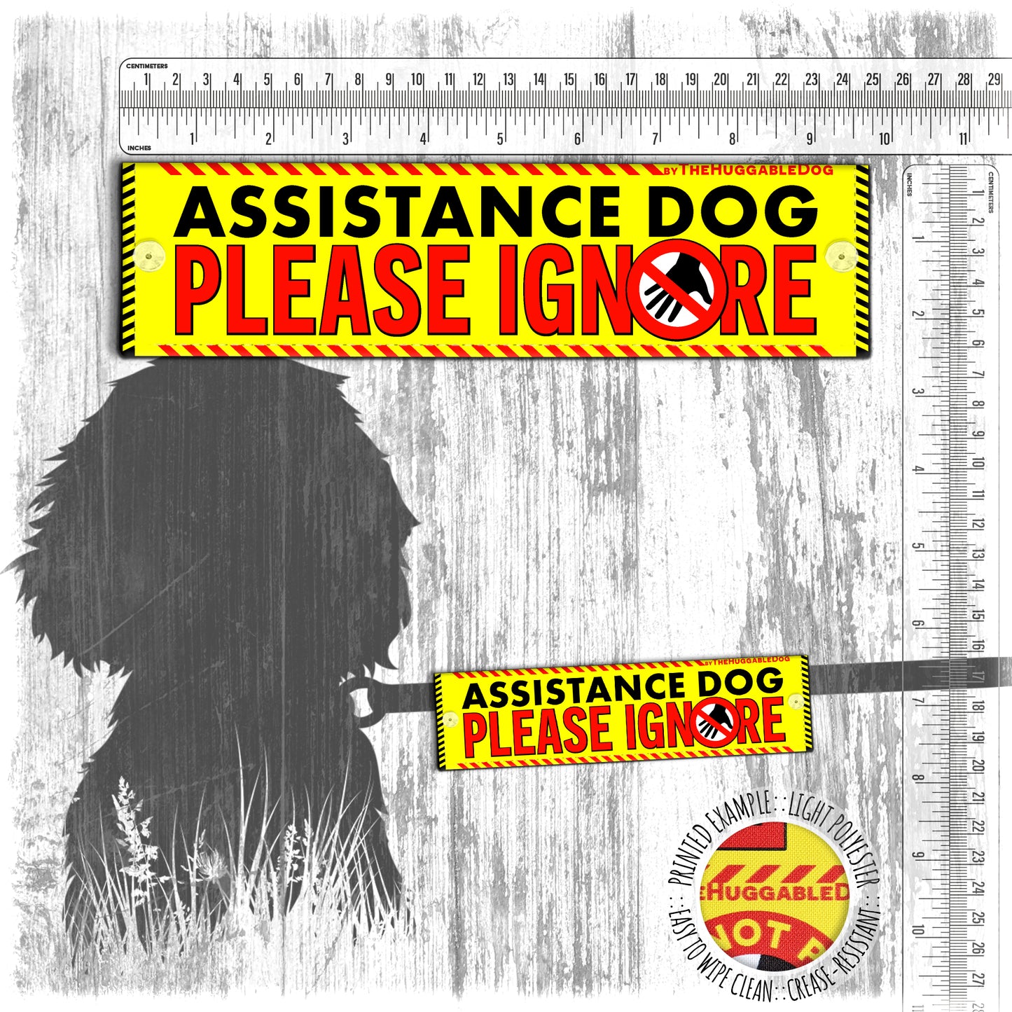 "Assistance dog, PLEASE IGNORE", do not pet sign. Warning covers for dogs leashes.
