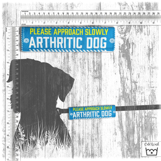 "Please approach slowly, ARTHRITIC dog". Leash sleeve for dogs.
