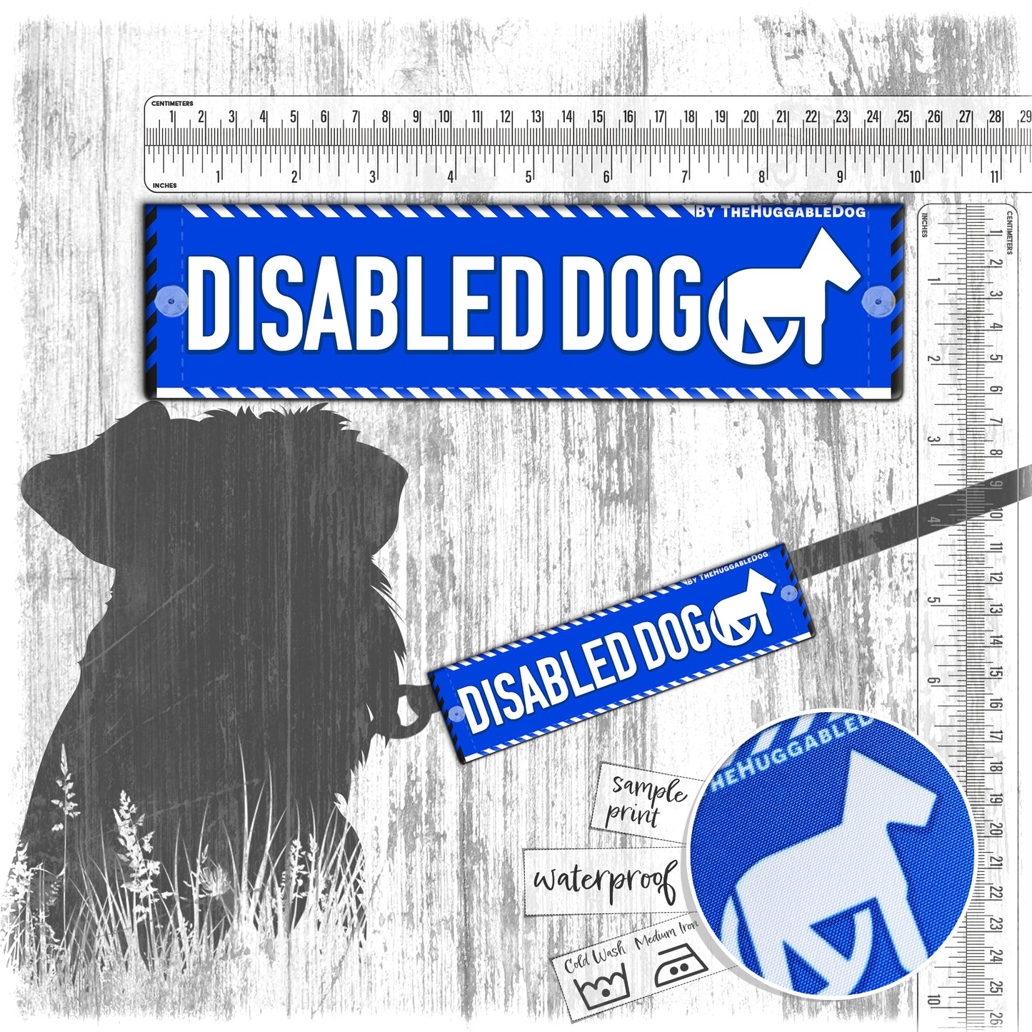 "Disabled dog". Leash sleeves.