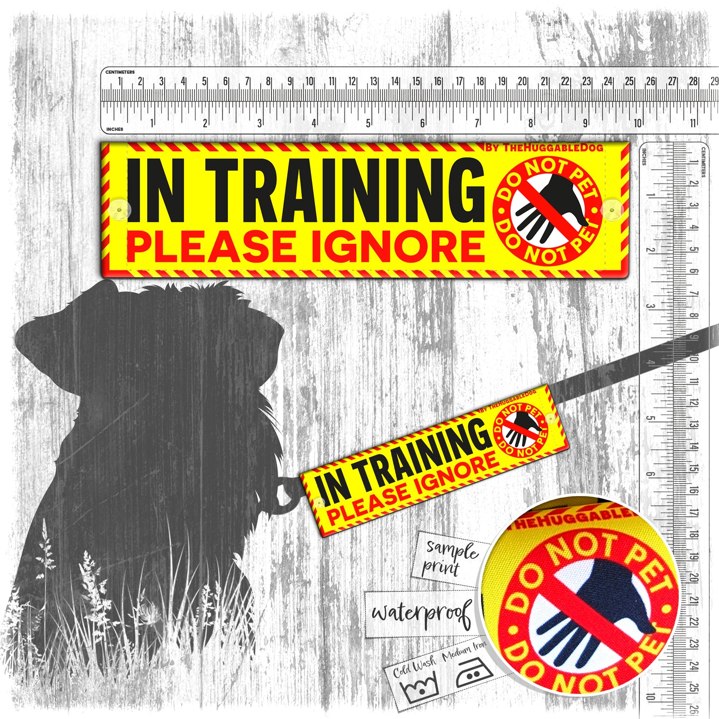 47. "IN TRAINING, please ignore". Do not pet. Warning leash sleeves for dog training.