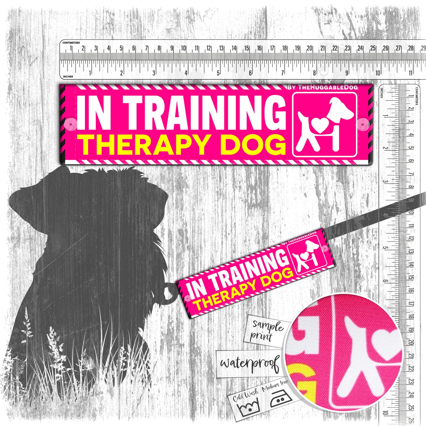 55. "In Training, THERAPY DOG". Leash sleeves.
