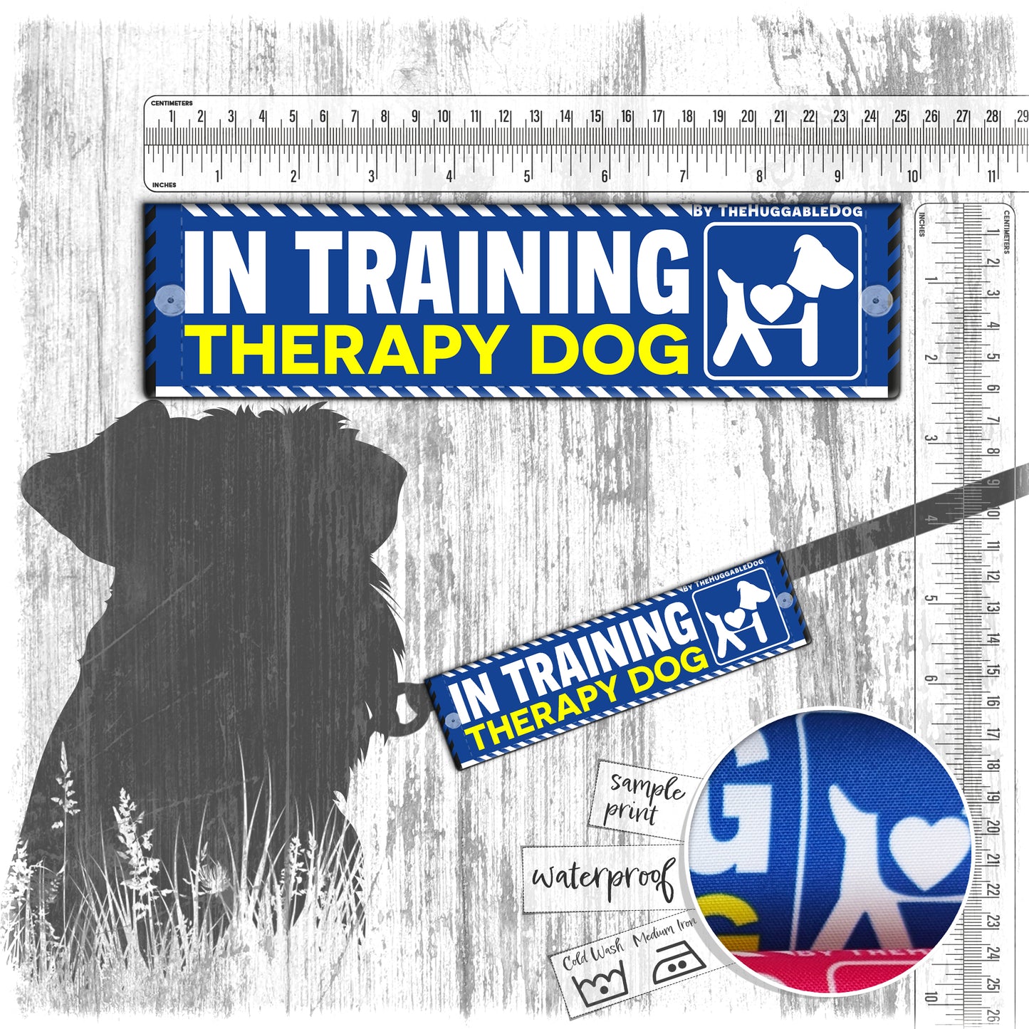 55. "In Training, THERAPY DOG". Leash sleeves.