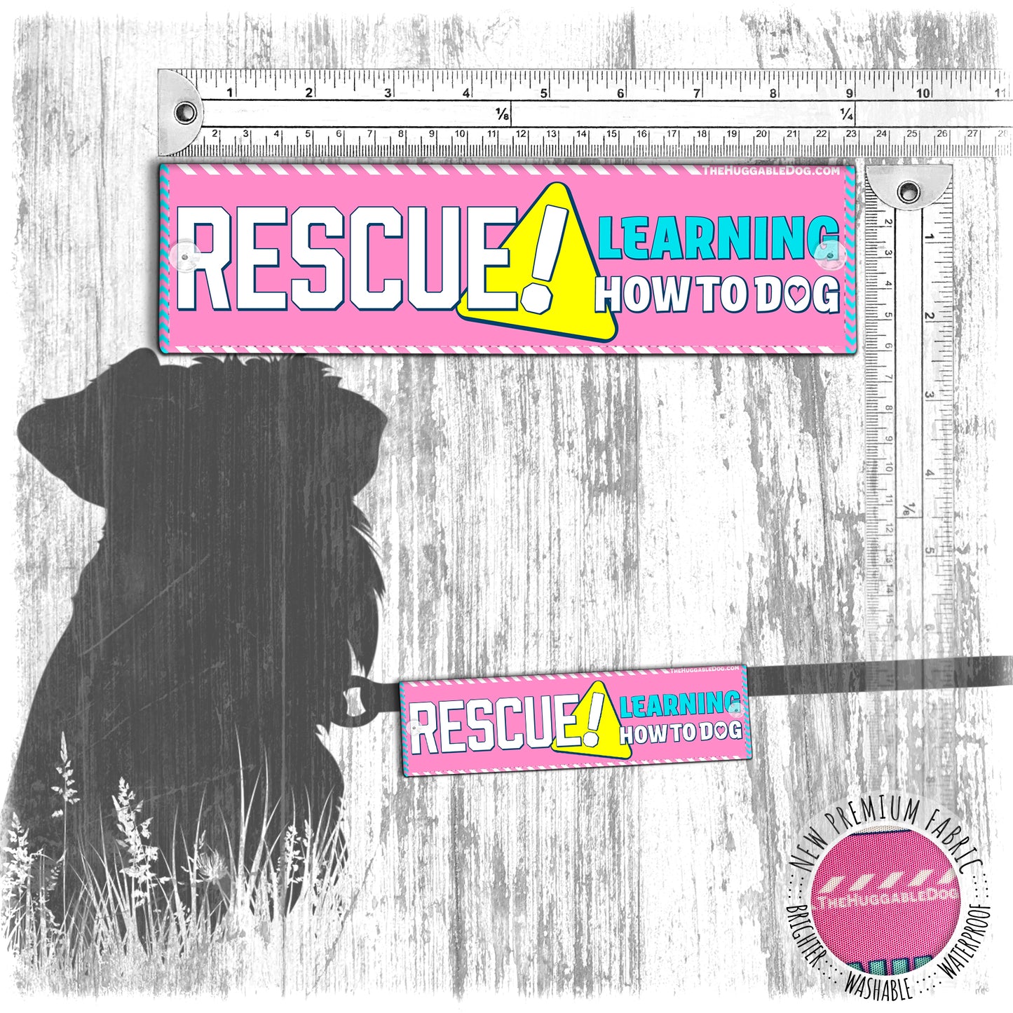 "RESCUE learning how to DOG". Leash sleeve for dog training.