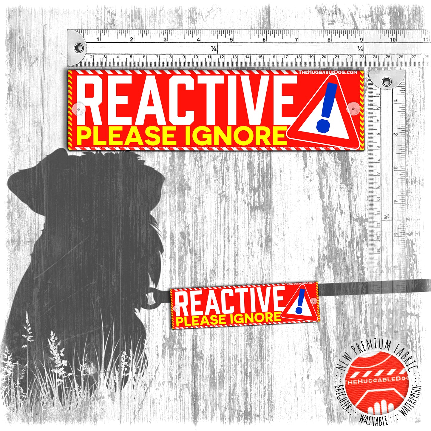 "REACTIVE!, please ignore". Leash sleeve for dogs.