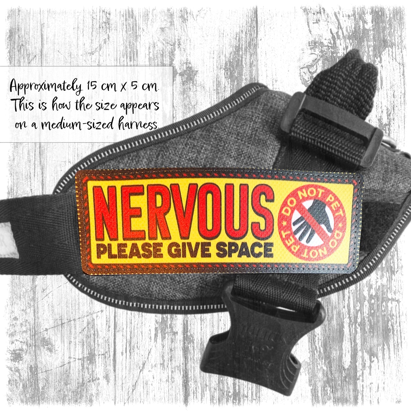 "NERVOUS, please give space". Supplied as a SINGLE item so you can mix and match.