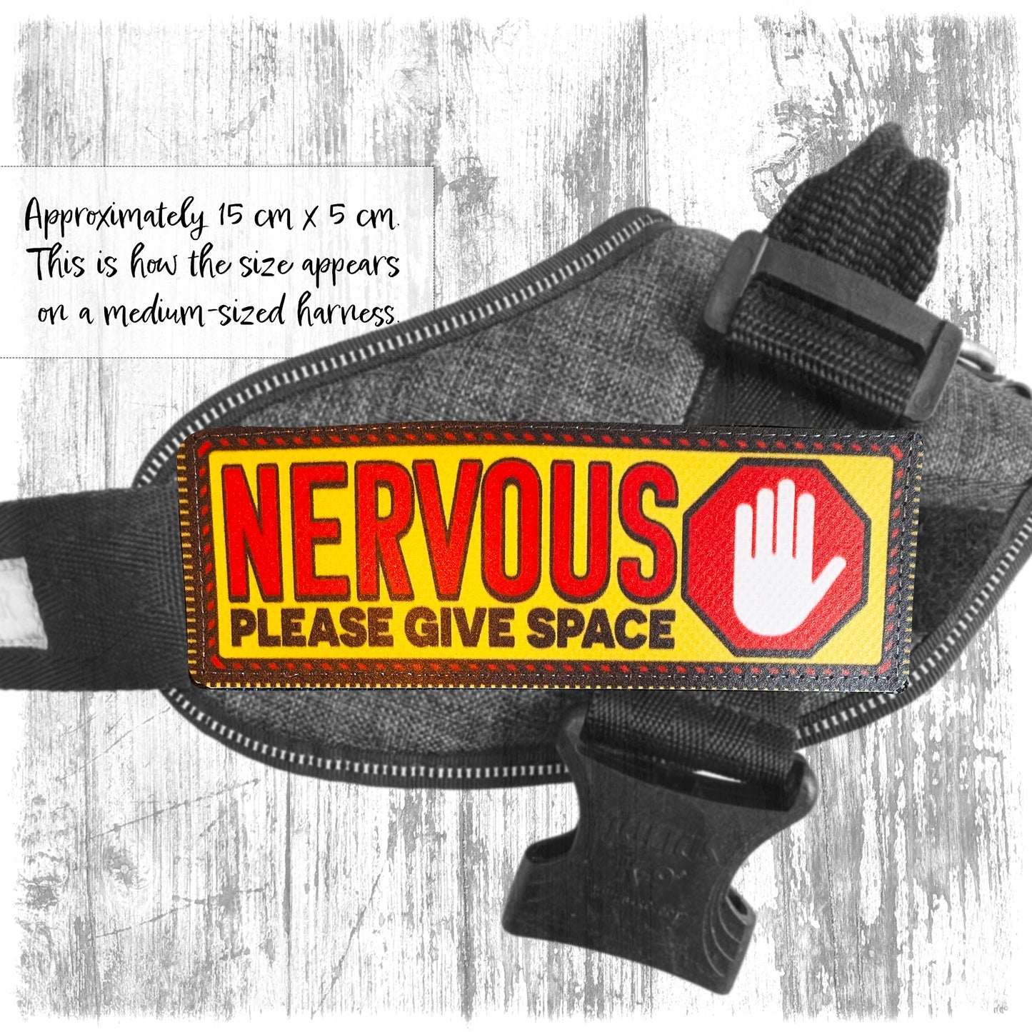 "NERVOUS, please give space". Supplied as a SINGLE item so you can mix and match.