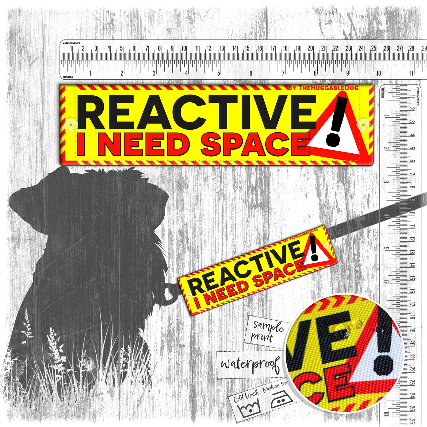 42. "REACTIVE! I need space". Warning leash sleeves for dog training.
