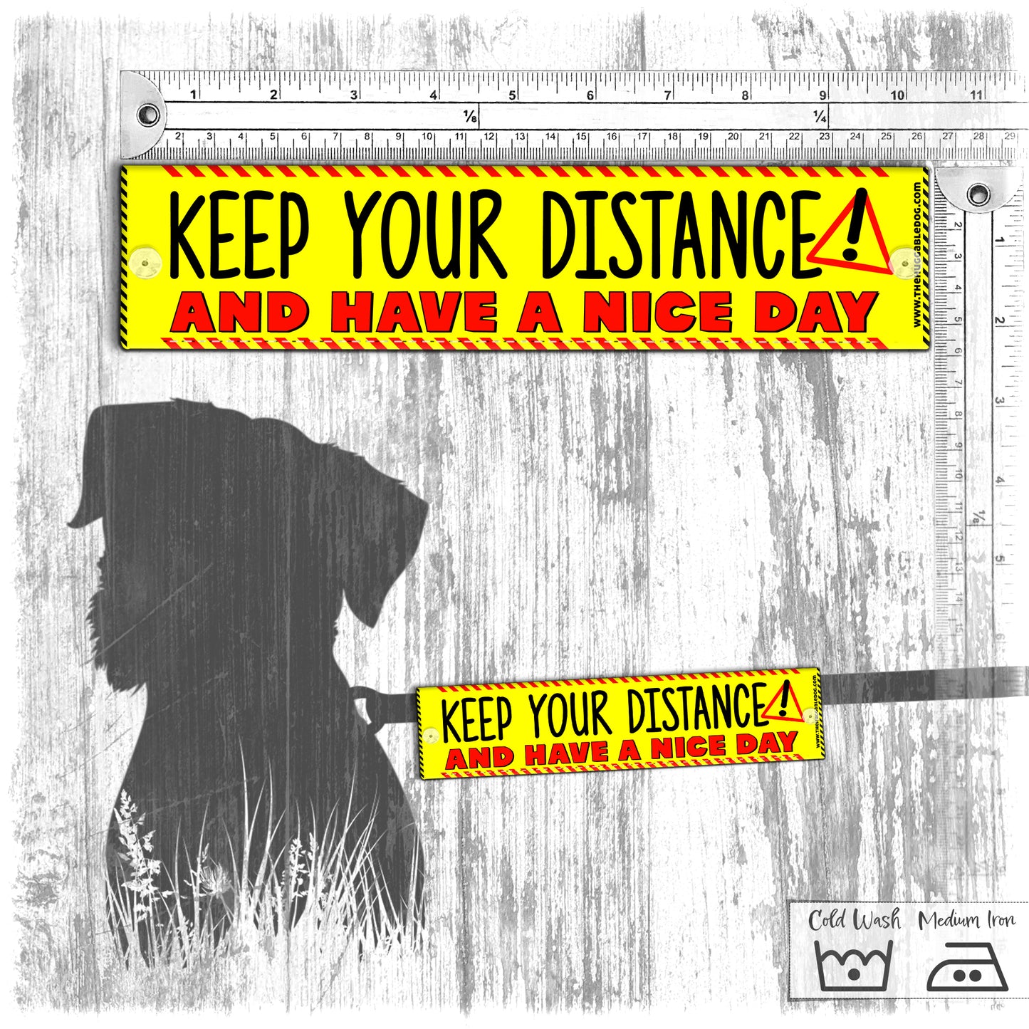 "Keep your DISTANCE and have a nice day". Leash sleeve for dogs.