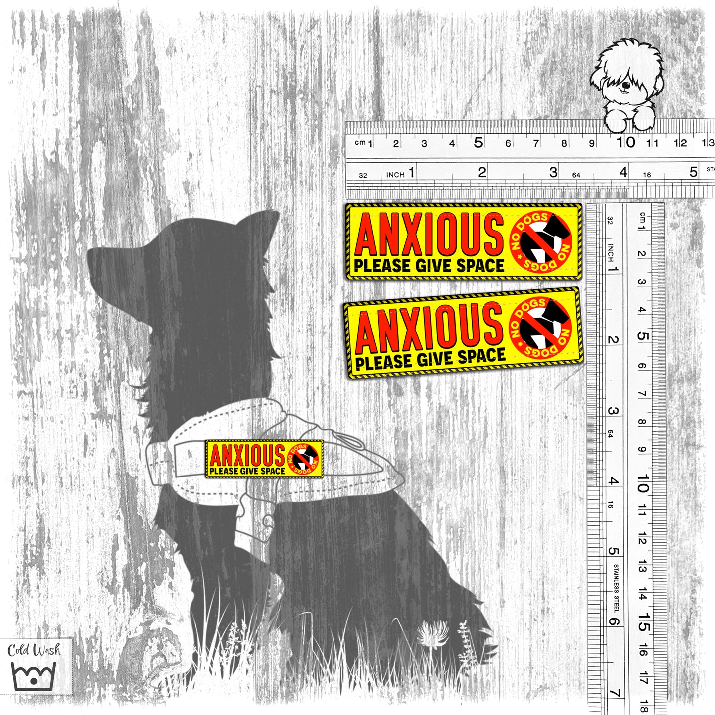 "Anxious, please give space". NO DOGS. Set of TWO teeny-weeny patches.