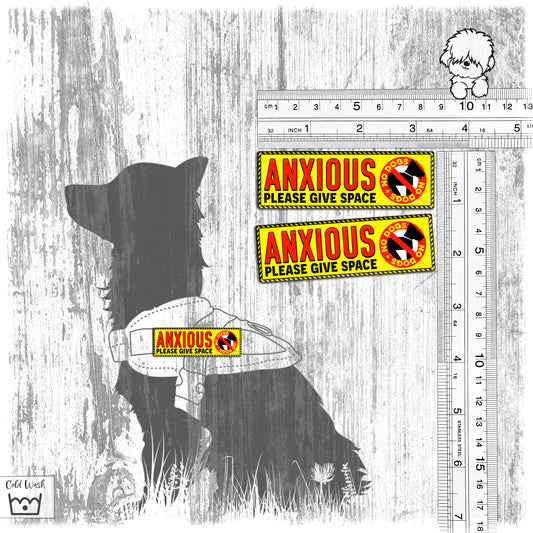 "Anxious, please give space". NO DOGS. Set of TWO teeny-weeny patches.