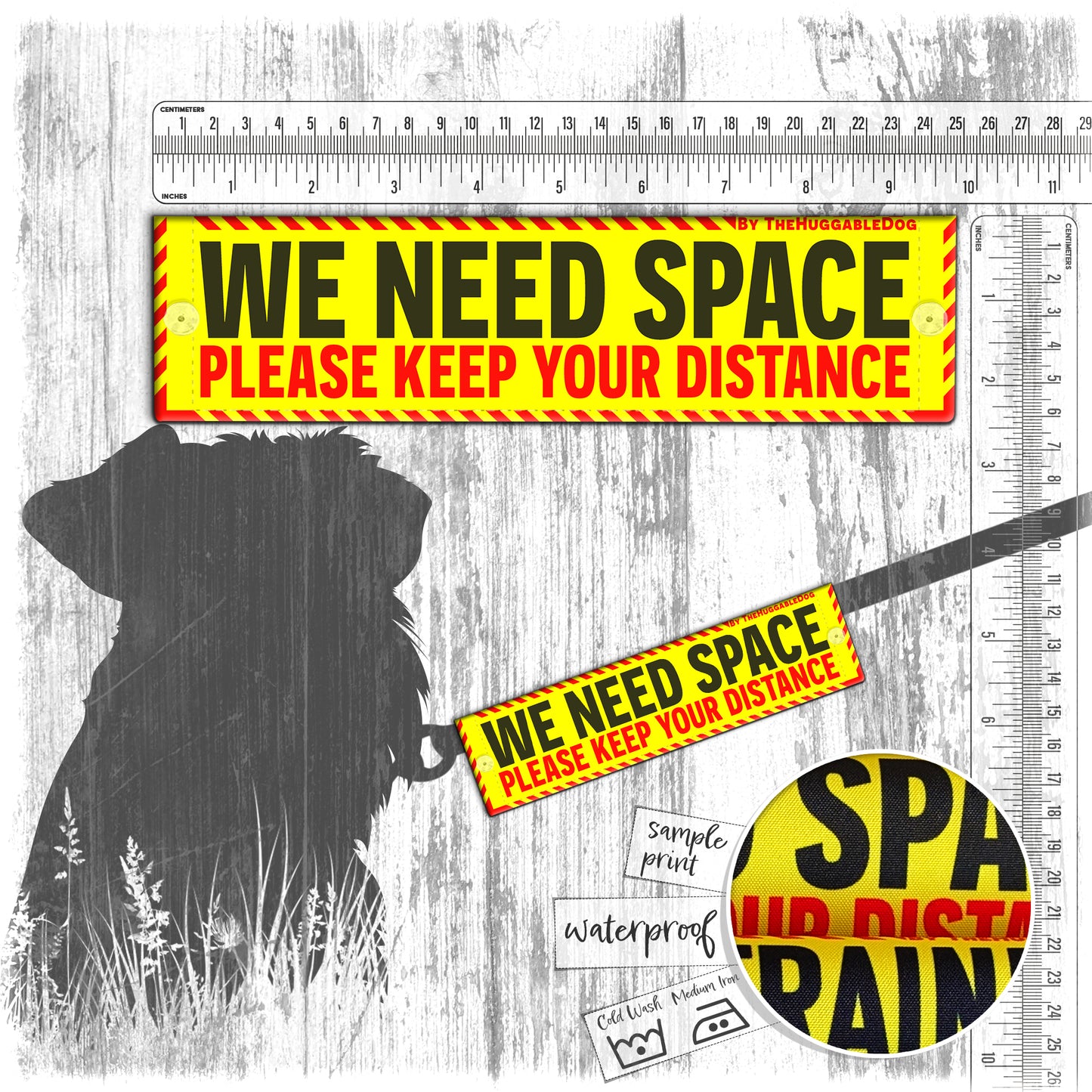 40. "WE NEED SPACE, please keep your distance". Warning leash sleeves for dog training.