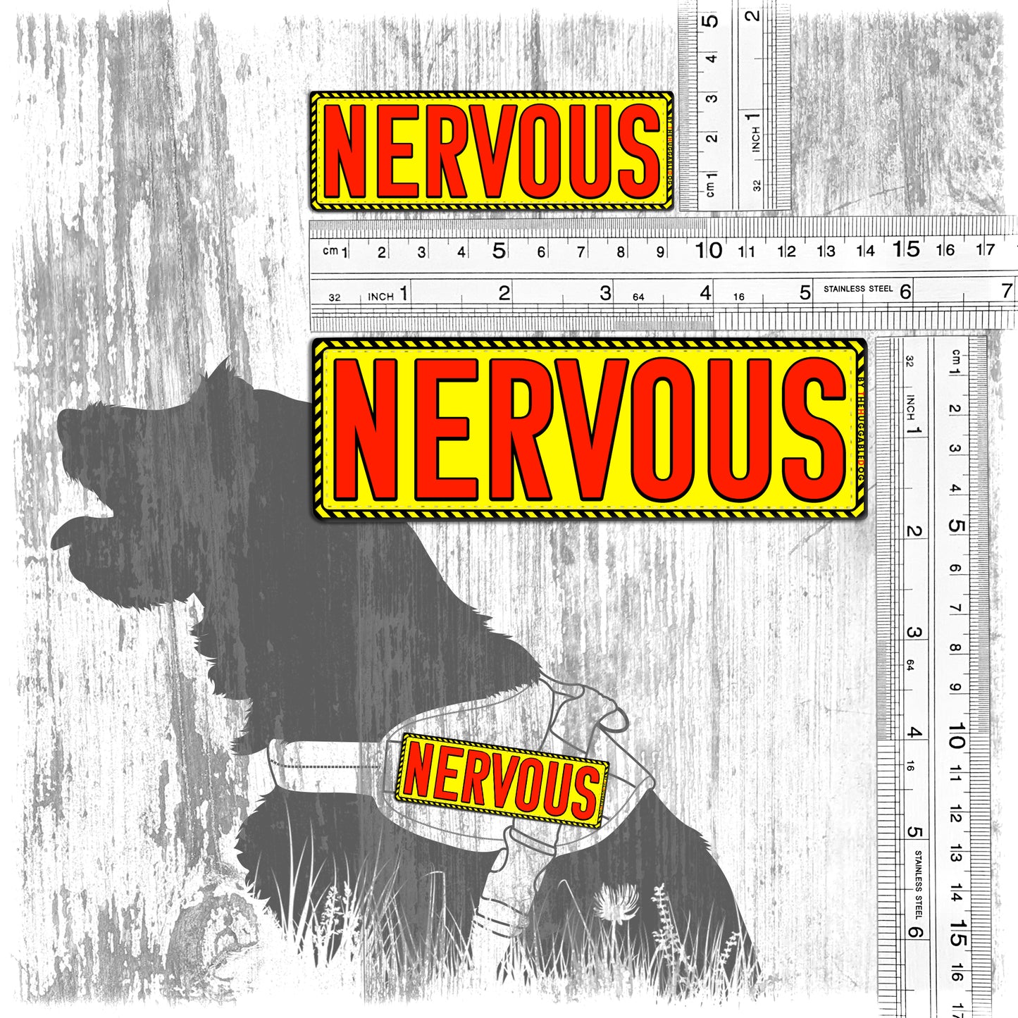 NERVOUS. Patches for dog harnesses. Supplied as a SINGLE item so you can mix and match.