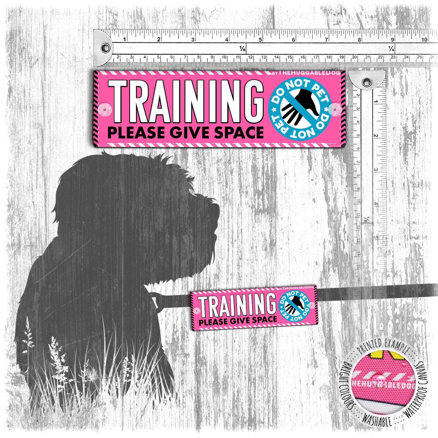 "TRAINING, please give space" do not pet. Mini Leash sleeve for dog training.