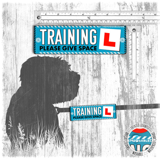 "TRAINING, please give space". Mini Leash sleeve for dog training.