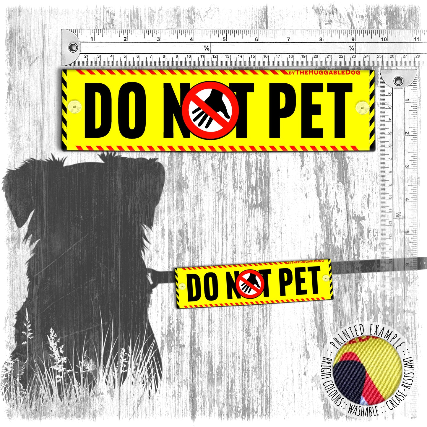 "DO NOT PET". Warning covers for dogs leashes. Yellow leash sleeves.