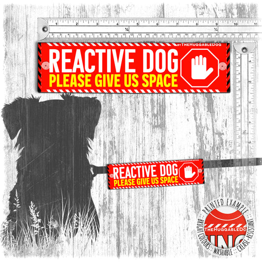 "REACTIVE DOG, please give us space". Warning covers for dogs leashes. Red leash sleeves.