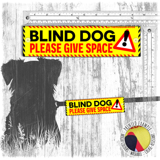 "BLIND DOG, please give space". Warning covers for dogs leashes. Yellow leash sleeves.