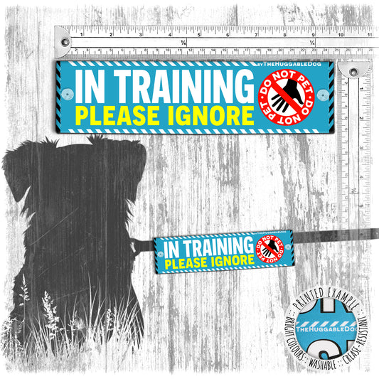 "IN TRAINING, please IGNORE", do not pet. Warning covers for dogs leashes. Dog training Leash sleeves.