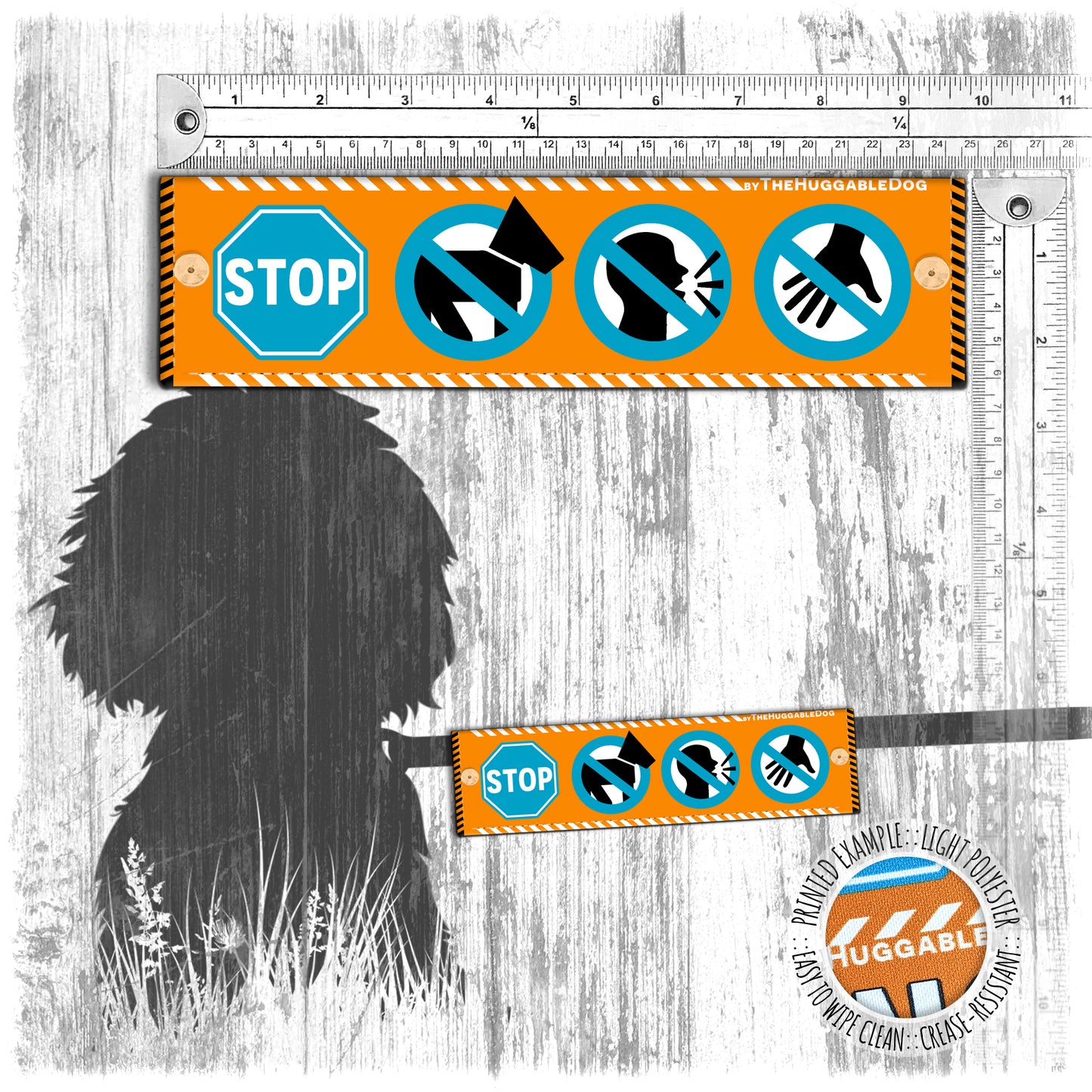 "STOP, no dogs off leash, do not distract, do not pet signs". Leash sleeve for dog TRAINING.