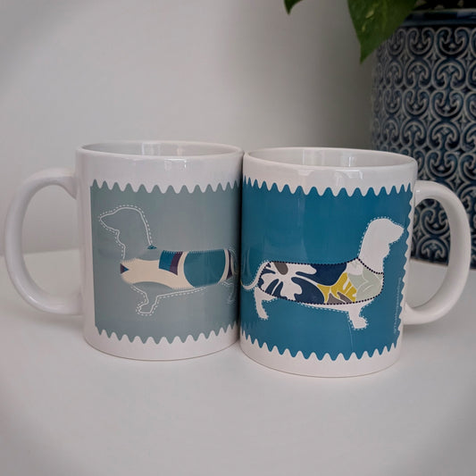 SET of TWO Coffee, Tea MUGS. Dachshund.