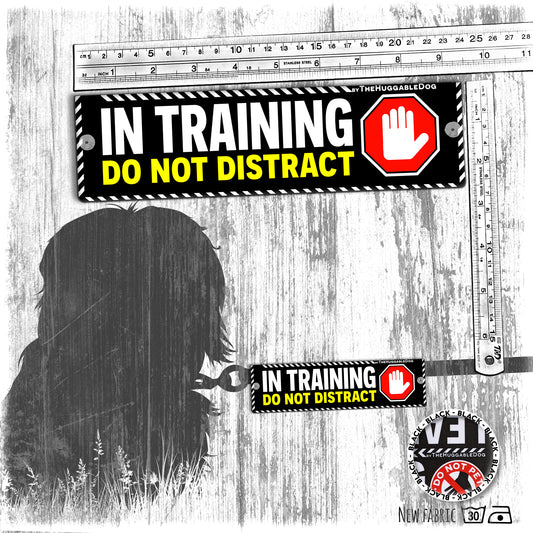 "Training, do not distract". Leash sleeves for dog training.