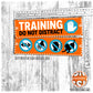 "Training, do not distract", plus signs on the other side. Leash sleeves for dog training.