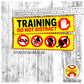 "Training, do not distract", plus signs on the other side. Leash sleeves for dog training.