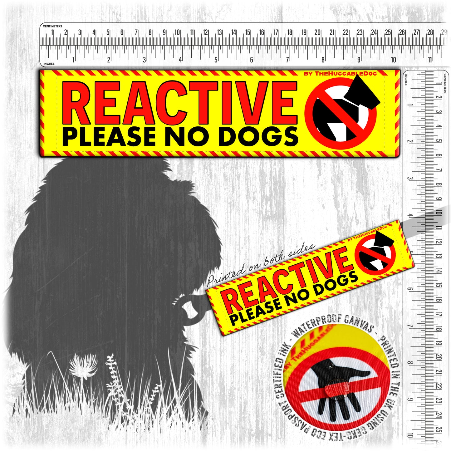 "REACTIVE, please NO DOGS". Leash sleeves for dogs.