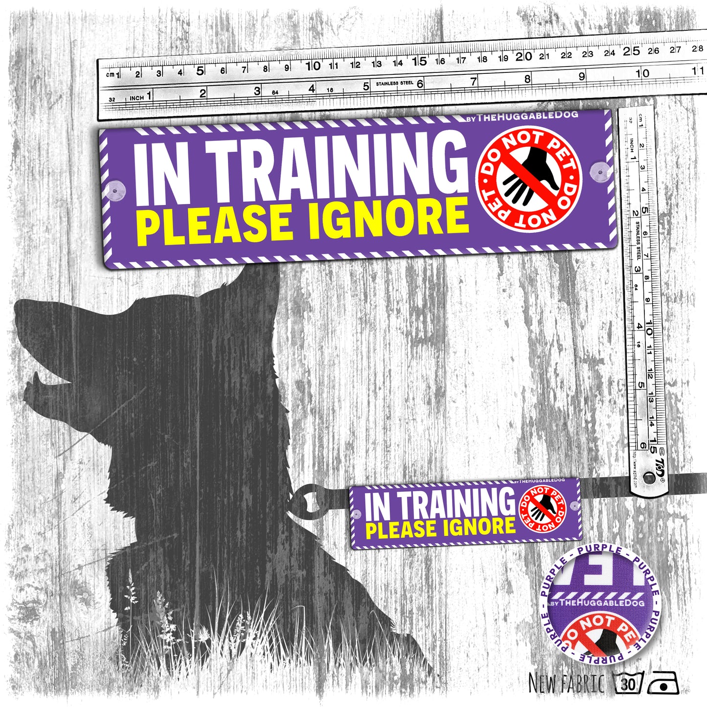 "IN TRAINING, please IGNORE", do not pet. Training Leash sleeves.