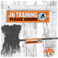 "IN TRAINING, please IGNORE", do not pet. Warning covers for dogs leashes.