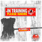 "IN TRAINING, please IGNORE", do not pet. Warning covers for dogs leashes.