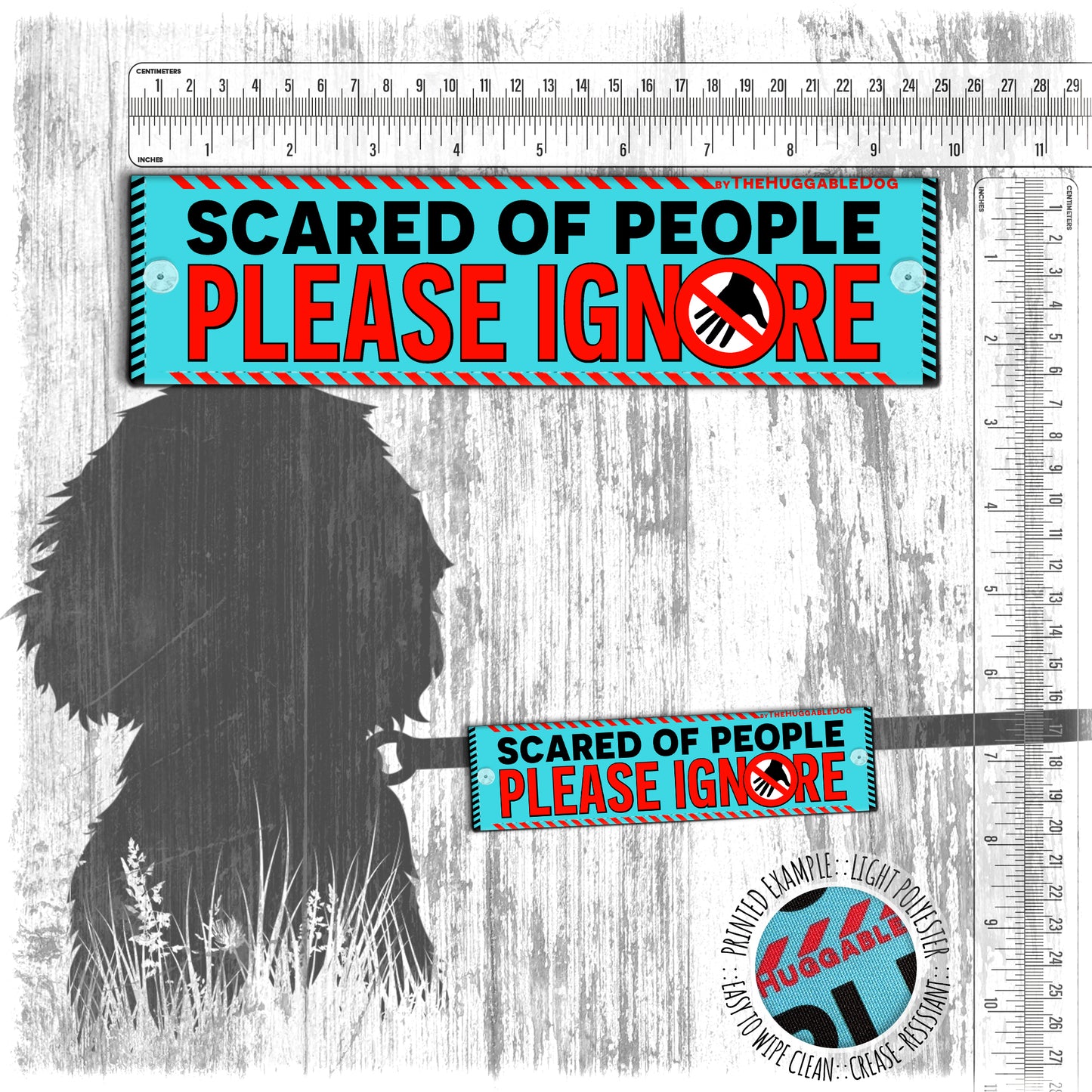 "Scared of people, PLEASE IGNORE". Leash sleeve for dogs.