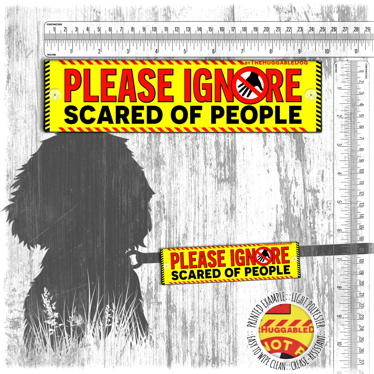 "PLEASE IGNORE, scared of people". Leash sleeve for fearful dogs.