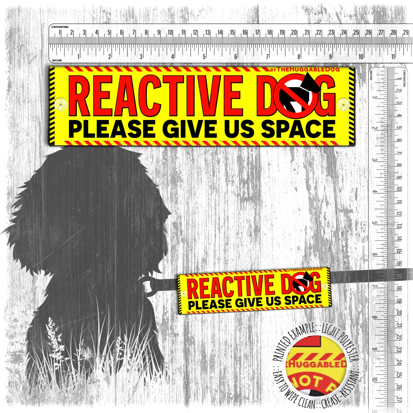 "REACTIVE dog, please give us SPACE". Leash sleeve for dogs.