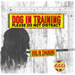 "DOG in training, please do not distract". Leash sleeve for dog training.