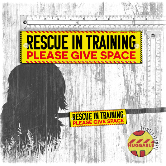 "RESCUE in training, please give space". Leash sleeve for dog training.