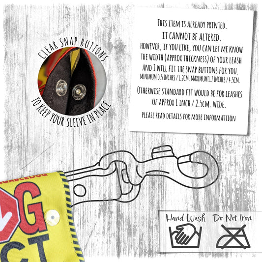 "Dog in training, please do not distract", plus signs. Leash sleeve for dog TRAINING.