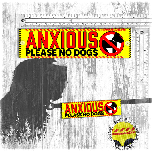 "ANXIOUS dog, please NO DOGS". Yellow leash sleeve for dogs.