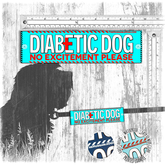 "DIABETIC dog, no EXCITEMENT please". Advisory leash sleeves for dogs.