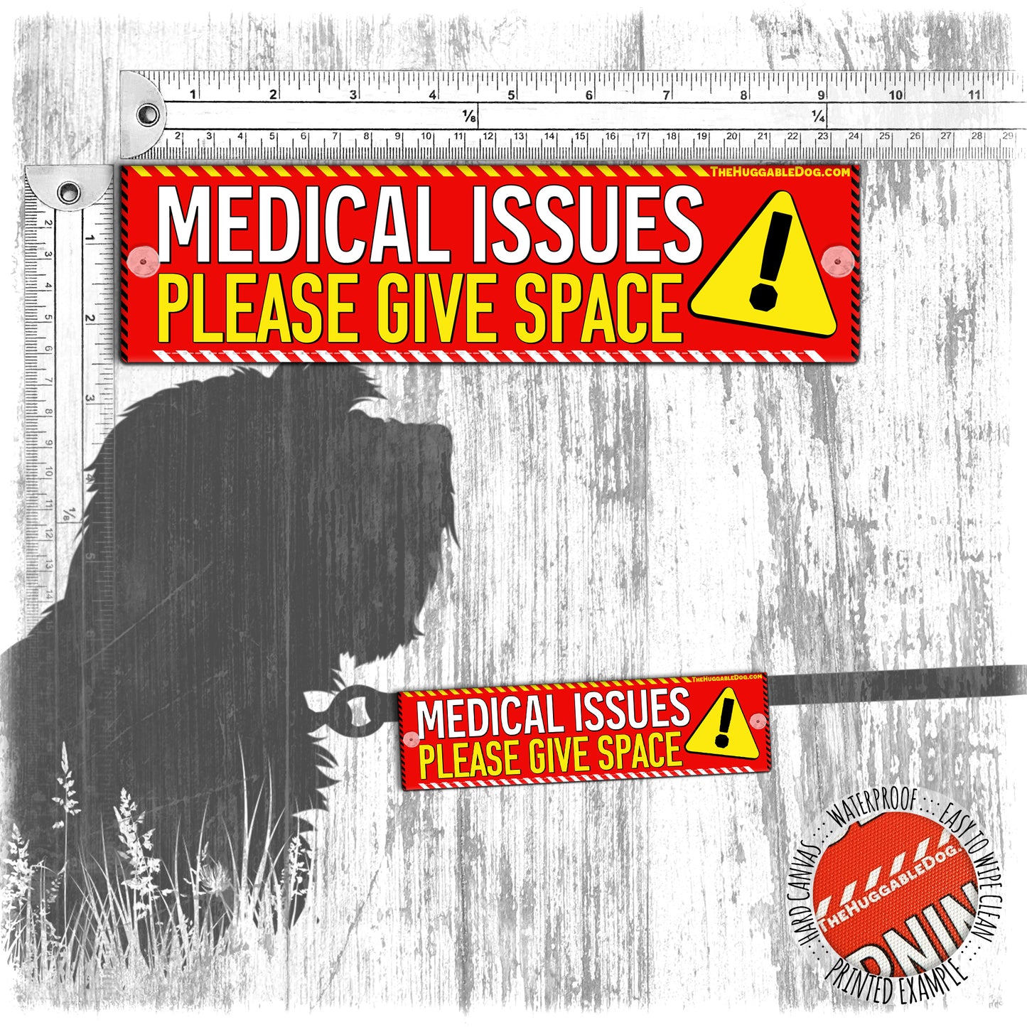 "MEDICAL issues, please give space". Leash sleeve for dogs.