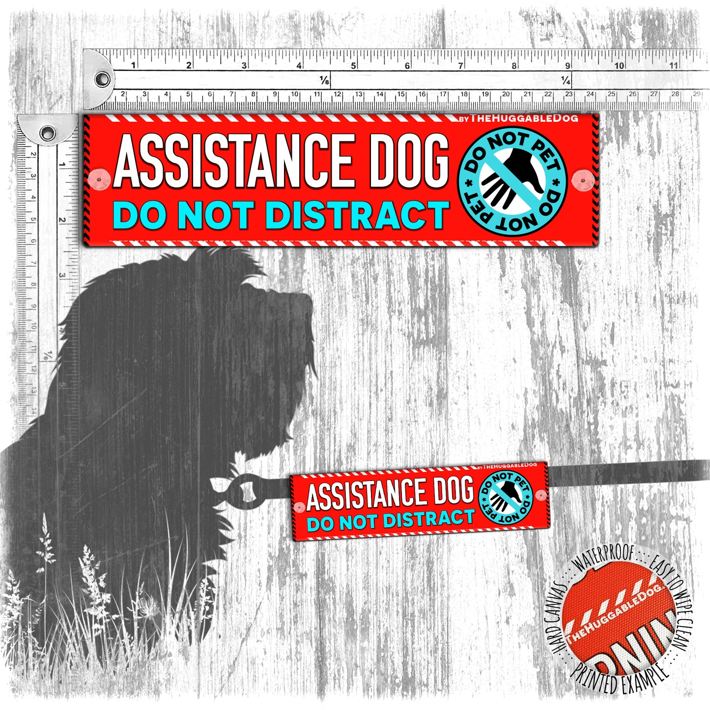 "Assistance dog, do not distract", DO NOT PET. Warning covers for dogs leashes.