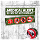 "MEDICAL ALERT, please do not distract". Plus signs on the other side. Leash sleeves.