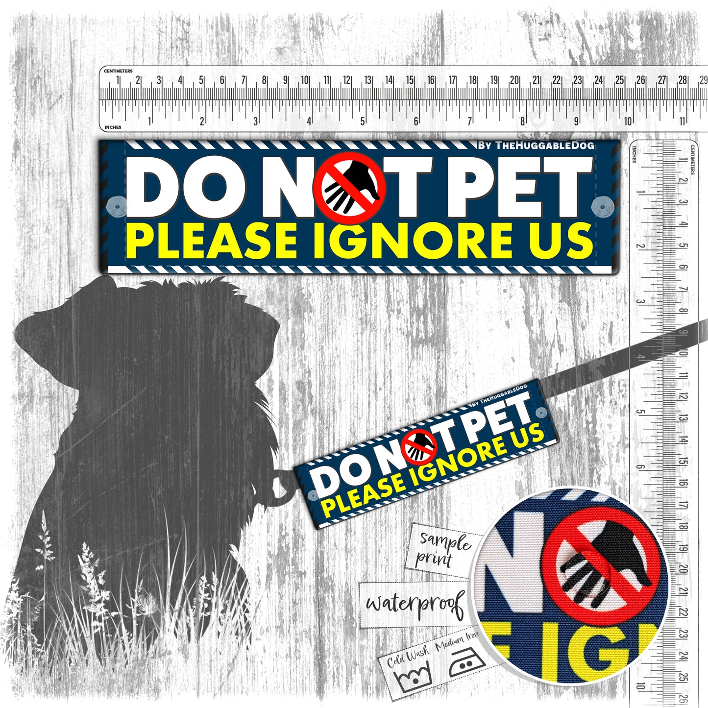 "DO NOT PET, please ignore us". Leash sleeve for dog training.