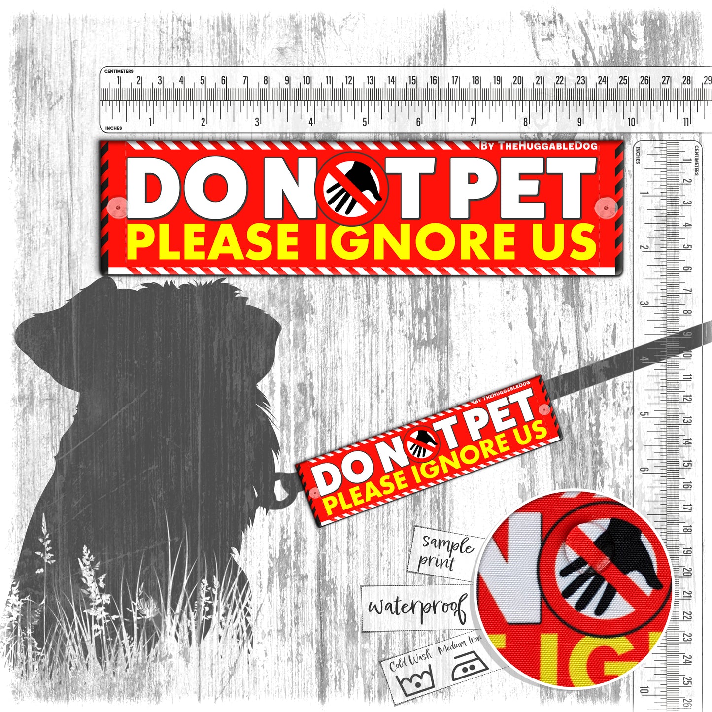 "DO NOT PET, please ignore us". Leash sleeve for dog training.