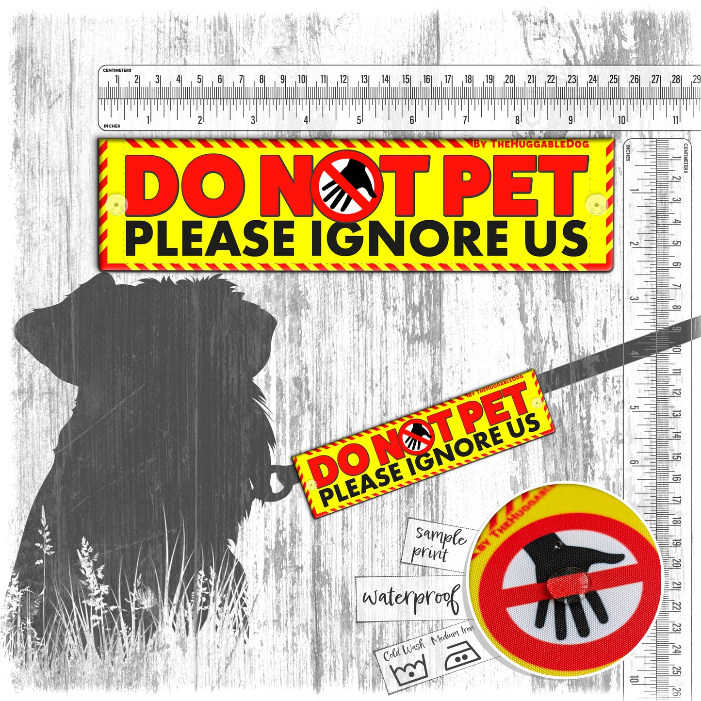 "DO NOT PET, please ignore us". Leash sleeve for dog training.